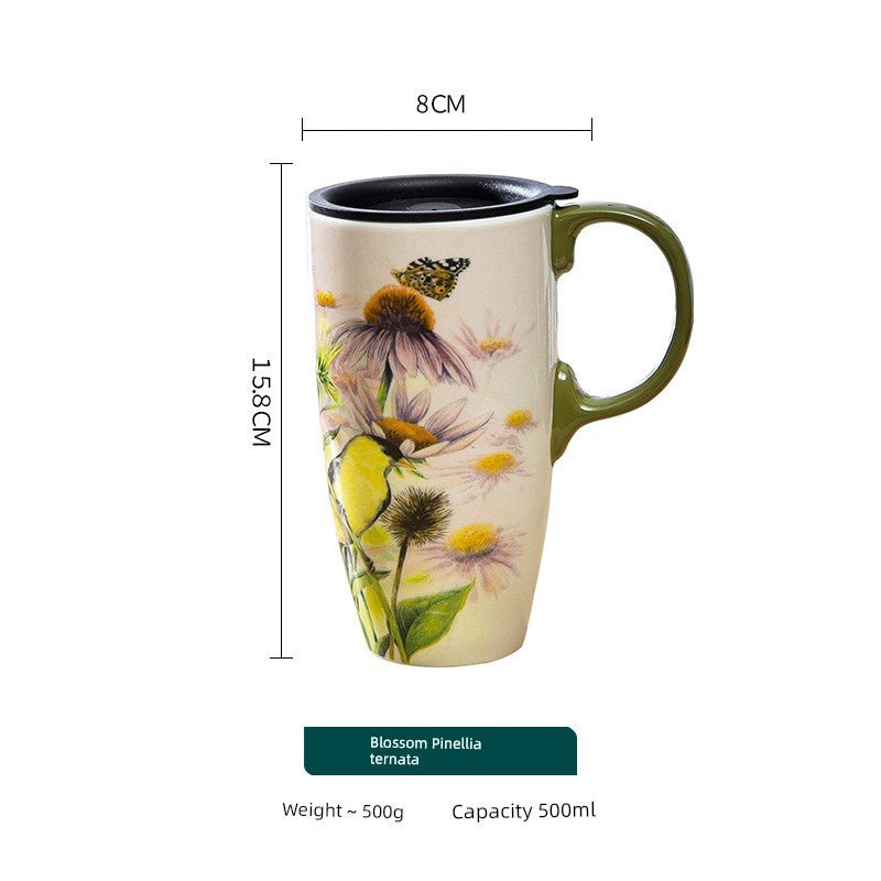 EVERGREEN American Mug with Lid Drinking Cup Large Capacity Couple Ceramic Vehicle-Mounted Home Use Coffee Cup - Julia M LifeStyles