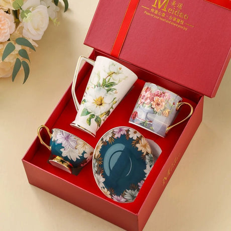 Exquisite European Bone China Coffee Cup Set in Luxury Gift Box - Julia M LifeStyles