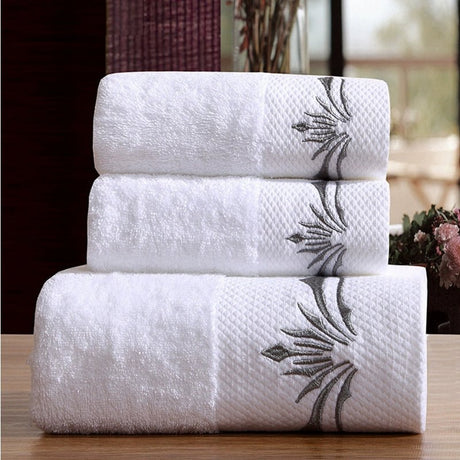 Five-Star Hotel Towel and Bath Towel Cotton Three-Piece Set Adult Thick White Soft Wearable All Cotton Soft Absorbent - Julia M LifeStyles