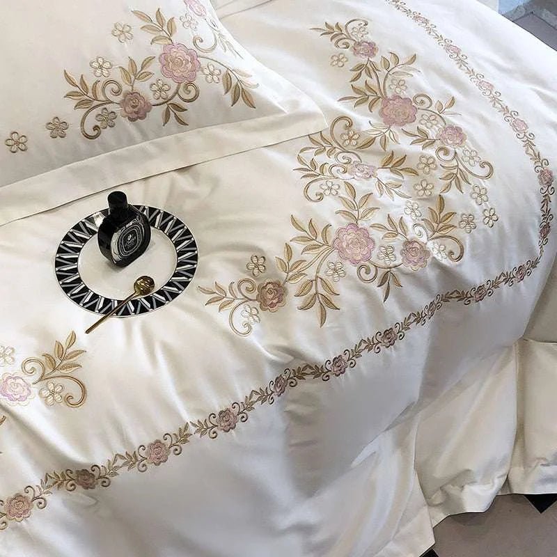 Floral Dreams Embroidered Cotton Bedding Set - Julia M LifeStyles