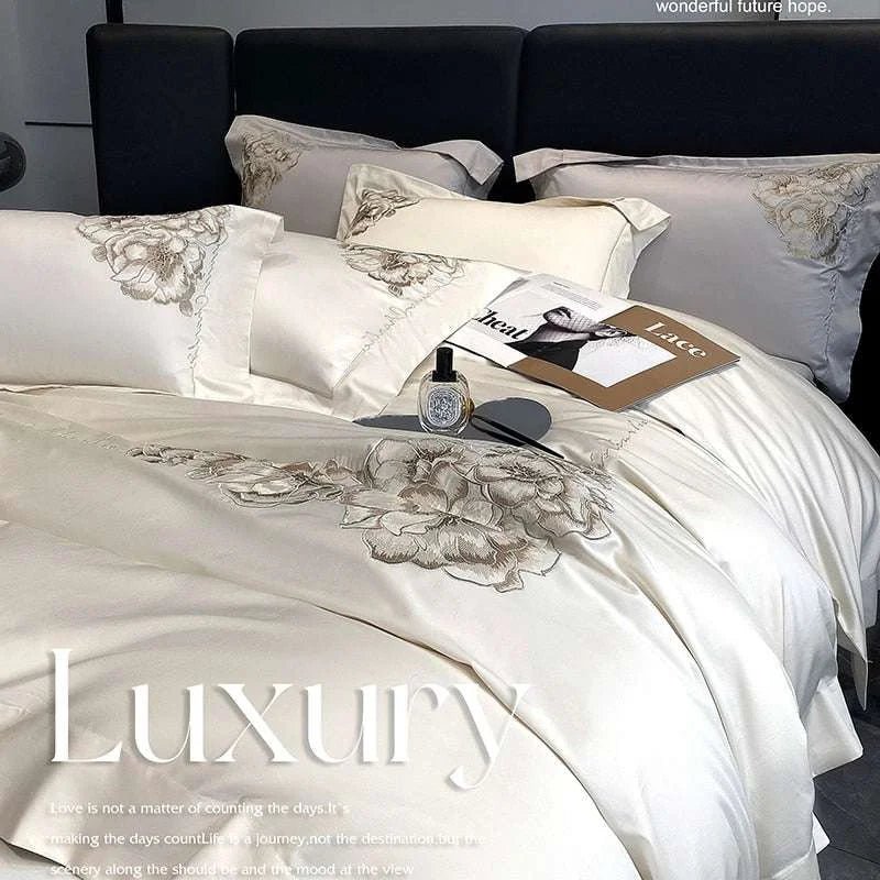 Floral Embroidered Cotton Duvet Cover Set - Luxurious 1000TC - Julia M LifeStyles