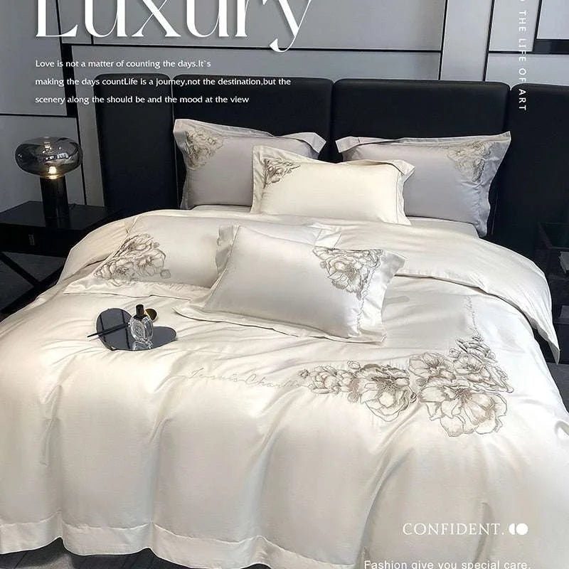 Floral Embroidered Cotton Duvet Cover Set - Luxurious 1000TC - Julia M LifeStyles