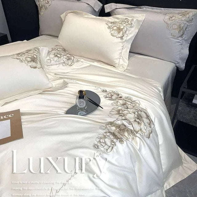 Floral Embroidered Cotton Duvet Cover Set - Luxurious 1000TC - Julia M LifeStyles