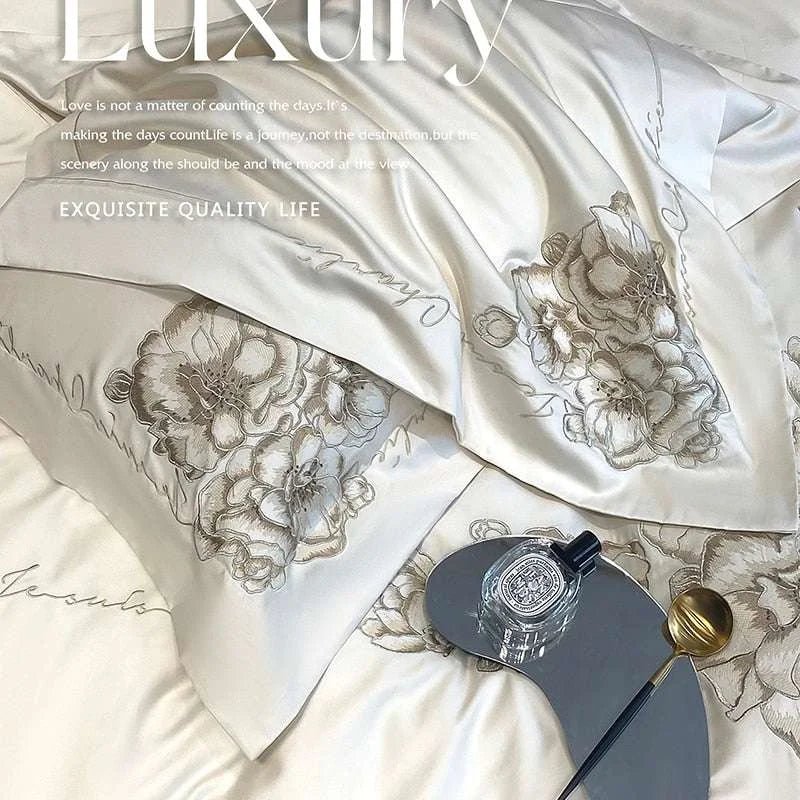 Floral Embroidered Cotton Duvet Cover Set - Luxurious 1000TC - Julia M LifeStyles