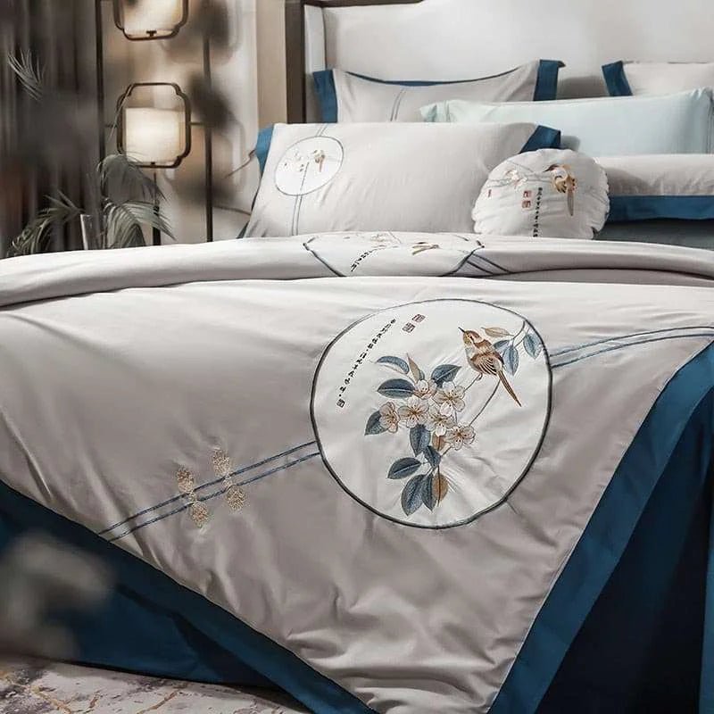 Flower Embroidered 605 Egyptian Cotton Duvet Cover Set - Julia M LifeStyles