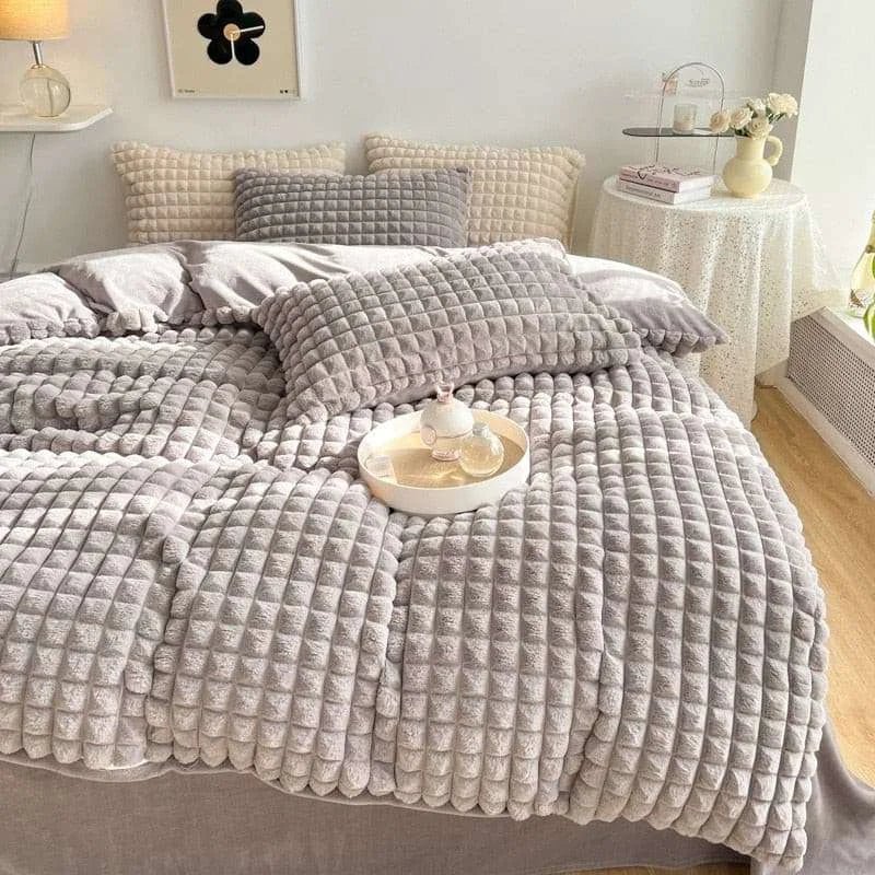 Fluffy Luxury Faux Rabbit Hair Velvet Comforter Set - Julia M LifeStyles