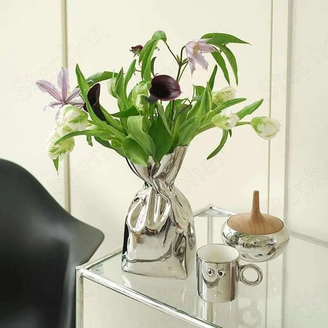 Folded Paper Bag Silver Plated Craft Dried Flowers Vase - Julia M LifeStyles