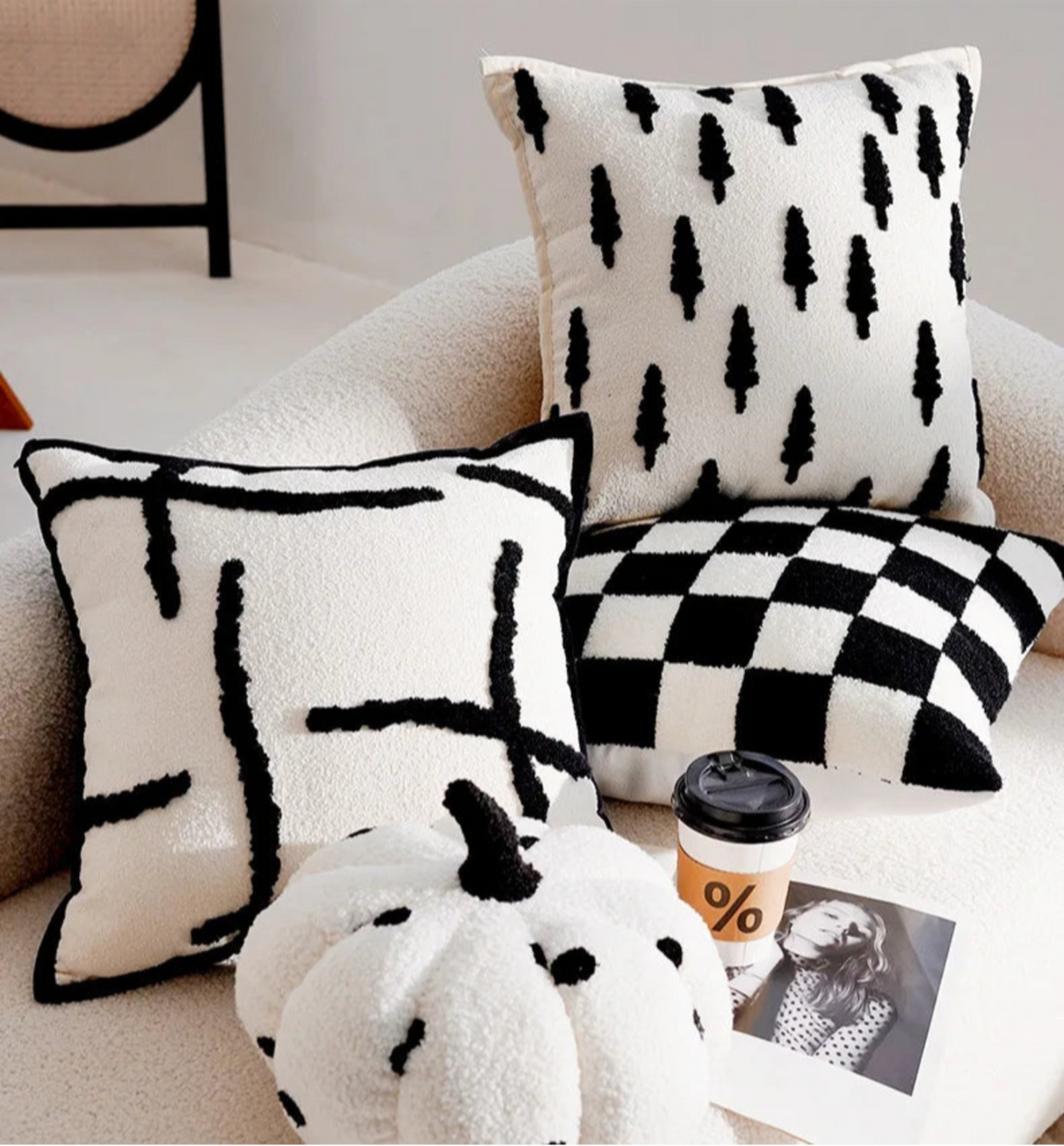 French Forest Black and White Checkerboard Throw Pillow Cover - Julia M LifeStyles