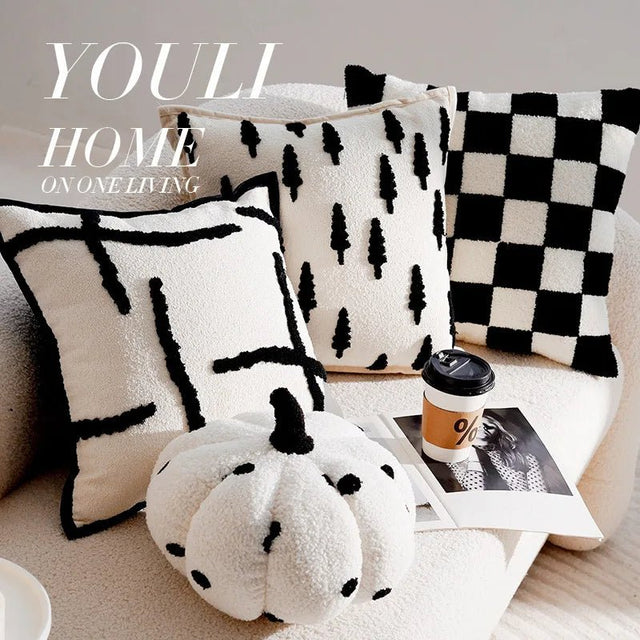 French Forest Black and White Checkerboard Throw Pillow Cover - Julia M LifeStyles