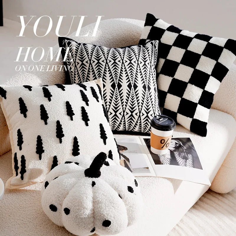 French Forest Black and White Checkerboard Throw Pillow Cover - Julia M LifeStyles