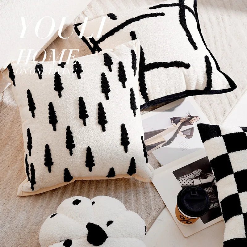 French Forest Black and White Checkerboard Throw Pillow Cover - Julia M LifeStyles