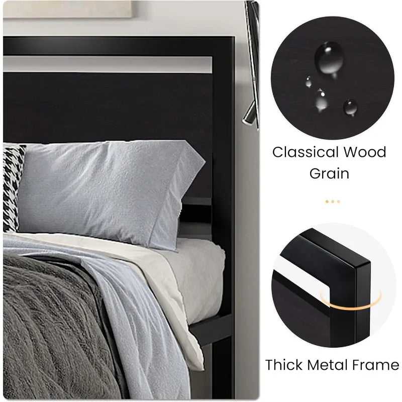 Full Size Bed Frame with Modern Wooden Headboard & Metal Platform Frame - Julia M LifeStyles