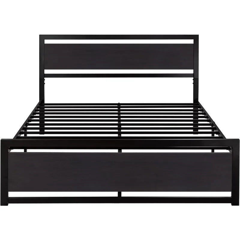 Full Size Bed Frame with Modern Wooden Headboard & Metal Platform Frame - Julia M LifeStyles