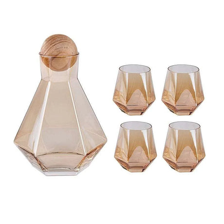 Geometric Glass Water Pots Set drinkware sets Julia M Home & Kitchen Amber  5pcs  