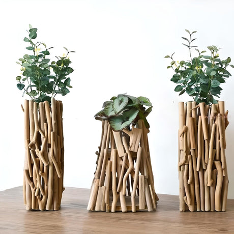 "Geometric Wood Vase: Handcrafted Tabletop Decoration" - Julia M LifeStyles