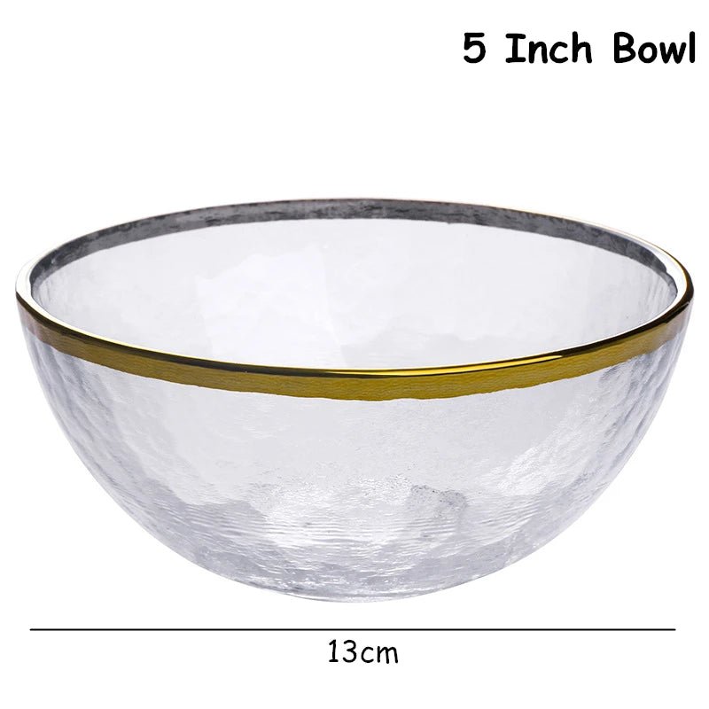 Glass Cutlery Salad Bowl Dinner Plate Soup Bowl Golden Edge Flat Plate Dinnerware Transparent Food Tray Glass Tableware 1pcs - Julia M LifeStyles