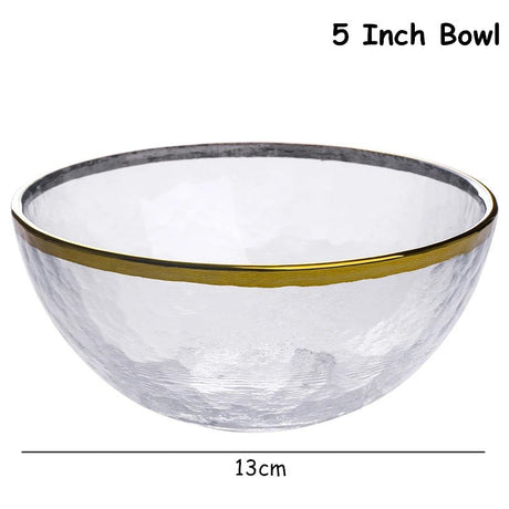 Glass Cutlery Salad Bowl Dinner Plate Soup Bowl Golden Edge Flat Plate Dinnerware Transparent Food Tray Glass Tableware 1pcs - Julia M LifeStyles