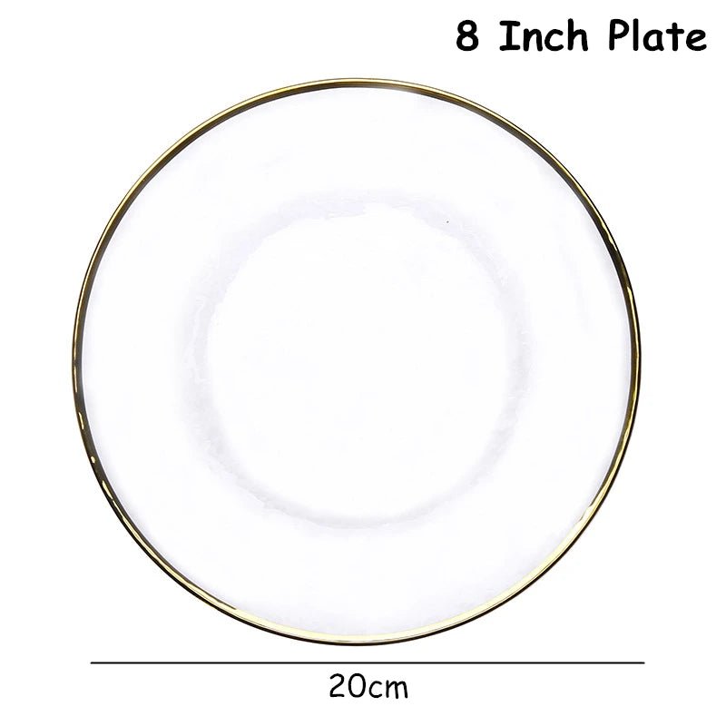 Glass Cutlery Salad Bowl Dinner Plate Soup Bowl Golden Edge Flat Plate Dinnerware Transparent Food Tray Glass Tableware 1pcs - Julia M LifeStyles