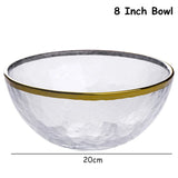 Glass Cutlery Salad Bowl Dinner Plate Soup Bowl Golden Edge Flat Plate Dinnerware Transparent Food Tray Glass Tableware 1pcs - Julia M LifeStyles