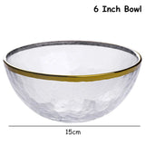 Glass Cutlery Salad Bowl Dinner Plate Soup Bowl Golden Edge Flat Plate Dinnerware Transparent Food Tray Glass Tableware 1pcs - Julia M LifeStyles