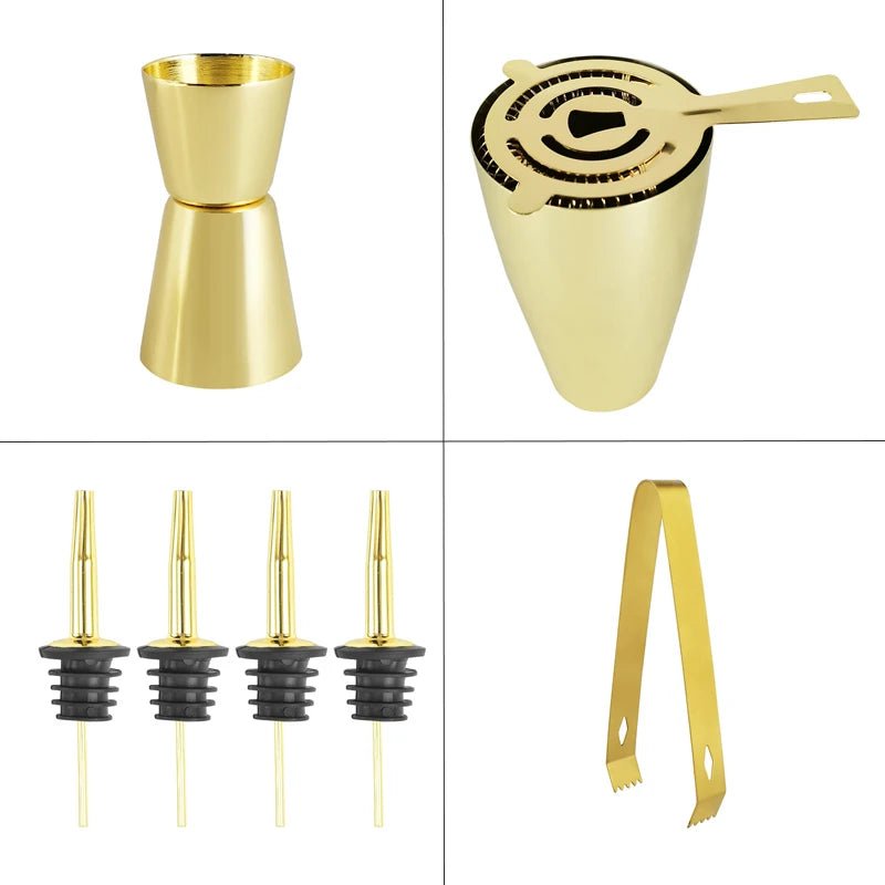 Gold Boston Cocktail Shaker Set with Bamboo Stand - Julia M LifeStyles