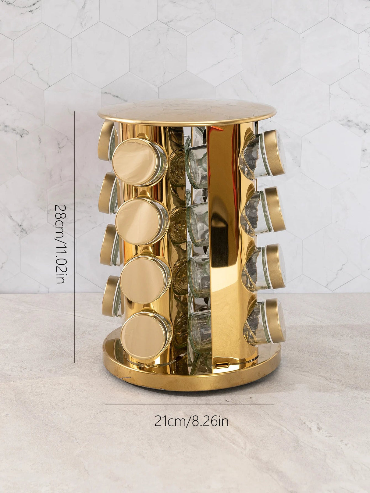 Gold Rotating Spice Rack with 16 Jars - Julia M LifeStyles