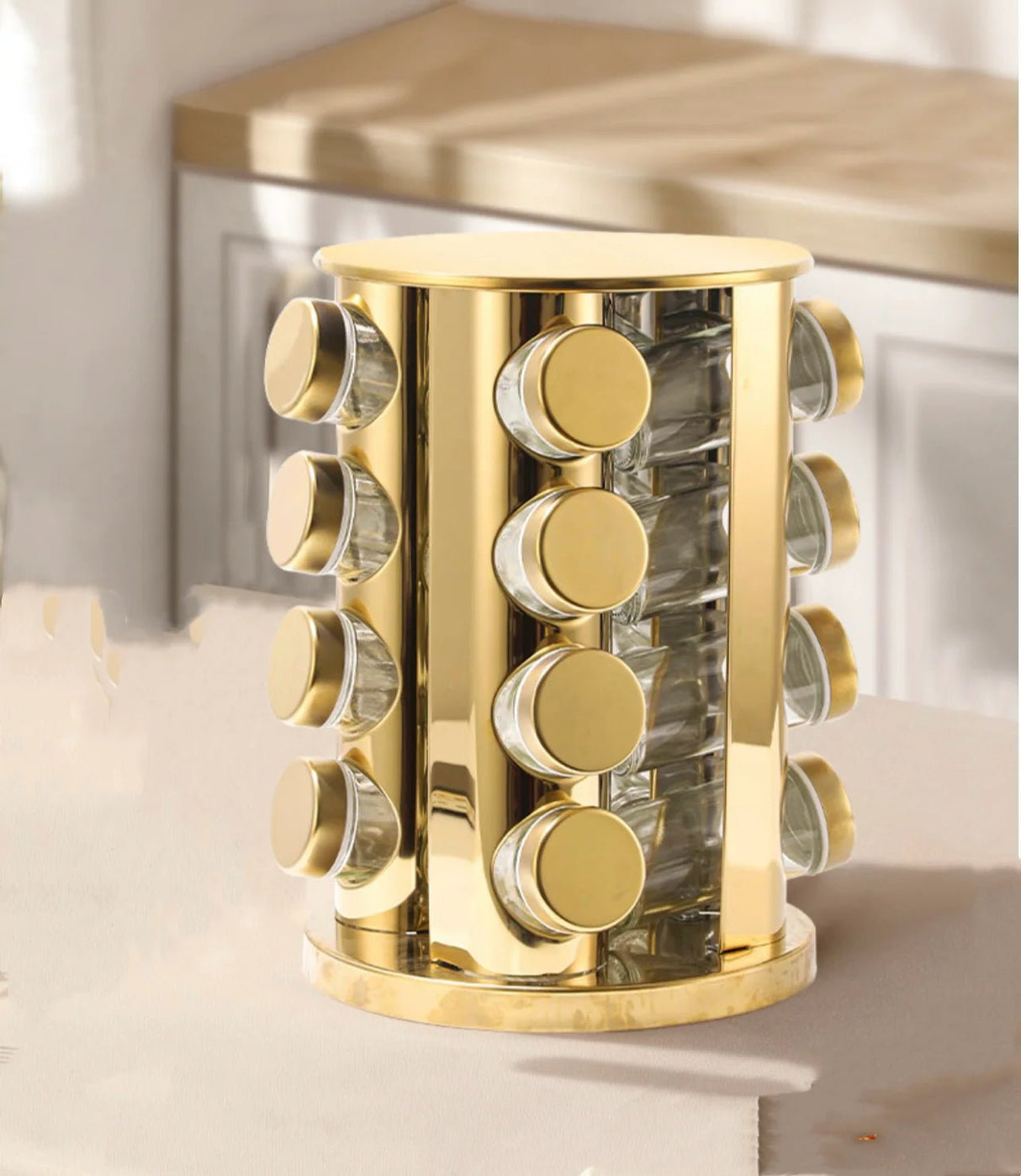 Gold Rotating Spice Rack with 16 Jars - Julia M LifeStyles