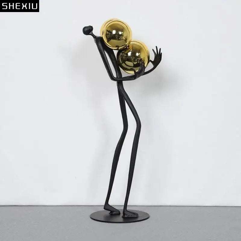 Golden Ball Matchstick Men Sculpture - Julia M LifeStyles