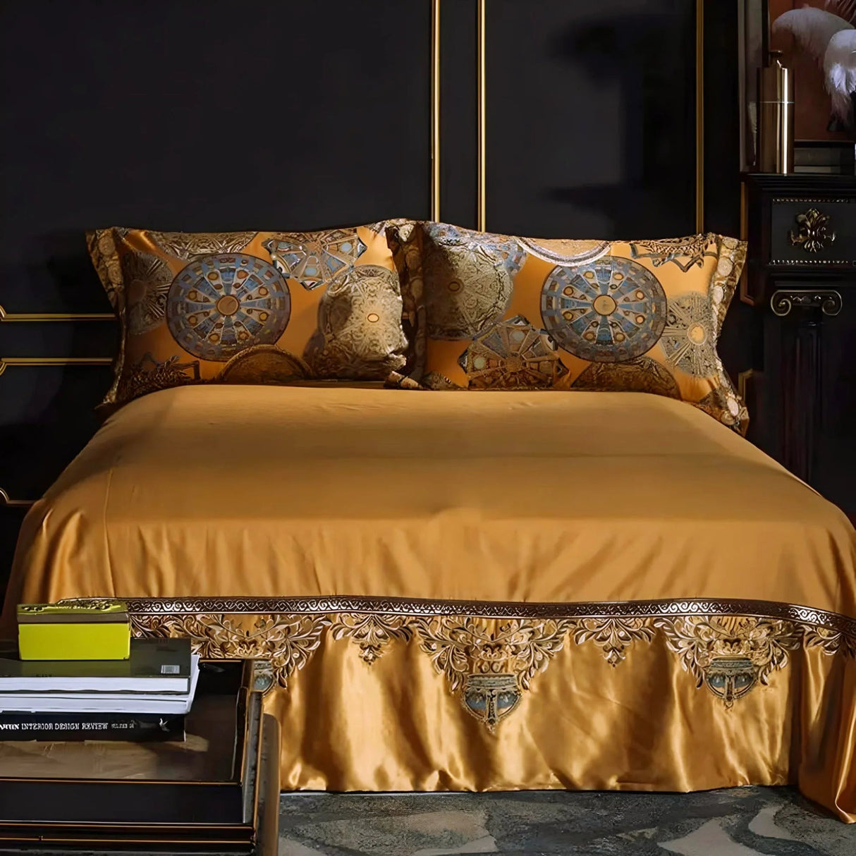 Golden Jacquard European Baroque Bedding Set Queen King Size Linens (thin Thick Sheet Pillowcase Comforter Cover) - Julia M LifeStyles