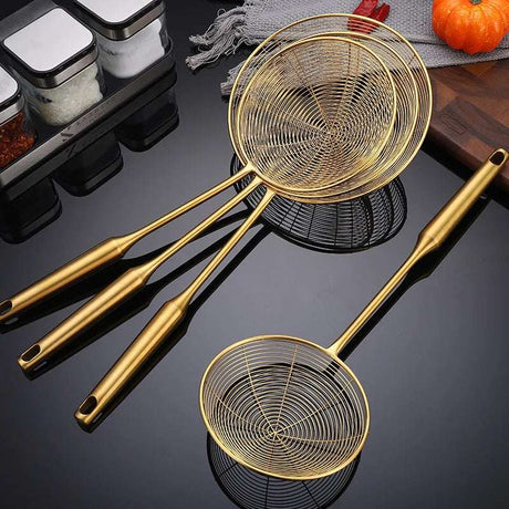 Golden Stainless Steel Skimmer Strainer - Kitchen Tools - Julia M LifeStyles