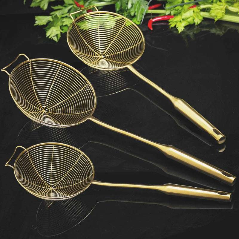 Golden Stainless Steel Skimmer Strainer - Kitchen Tools - Julia M LifeStyles