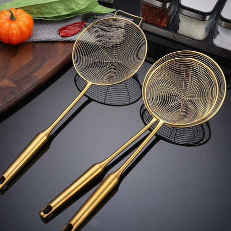 Golden Stainless Steel Skimmer Strainer - Kitchen Tools - Julia M LifeStyles