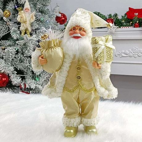 Golden Standing Santa Claus Doll With Gift Bags Christmas Decor - Julia M LifeStyles