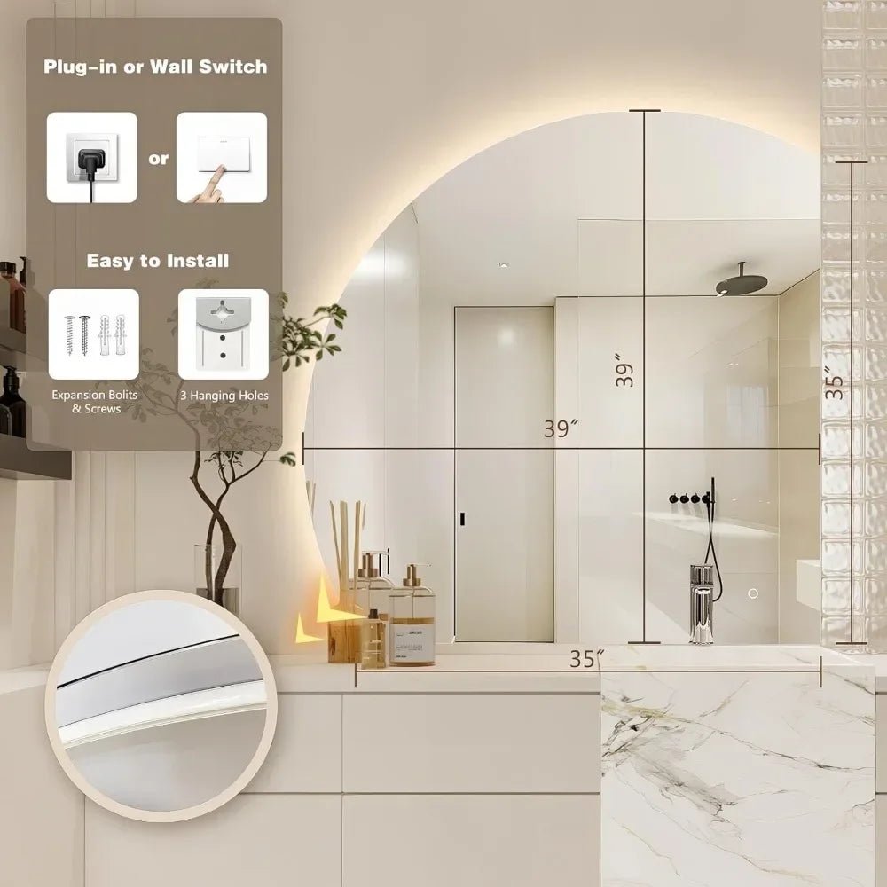 Half Moon Led Mirror for Bathroom, Semicircl Backlit Frameless Vanity Mirror with Lights,Dimmable Anti-Fog Smart Mirror - Julia M LifeStyles