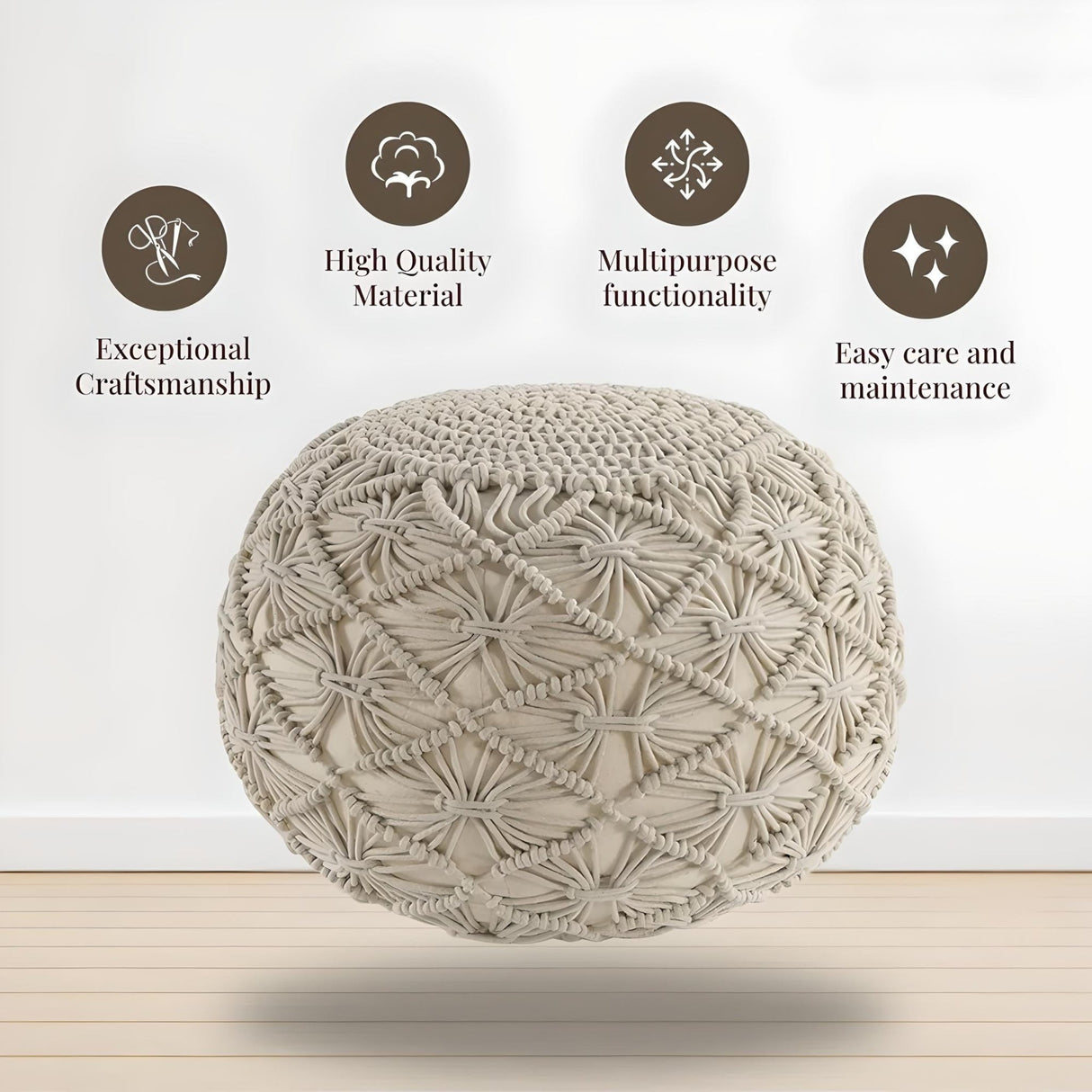 Hand-Knitted Cotton Ottoman Pouf: Modern Minimalist Foot Rest - Julia M LifeStyles