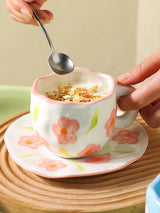 Hand - painted Flower Ceramic Coffee Cup Home Office Mug With Plate Spoon Breakfast Milk Juice Tea Handle Cup Gift Drinkware Set - Julia M LifeStyles