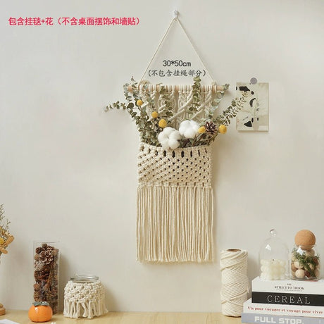 Hand-Woven Cotton Rope Tapestry with Dried Flower Pocket - Julia M LifeStyles