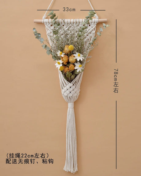 Hand-Woven Cotton Rope Tapestry with Dried Flower Pocket - Julia M LifeStyles