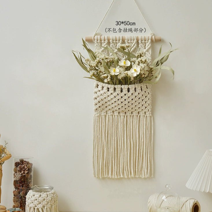 Hand - Woven Cotton Rope Tapestry with Dried Flower Pocket - Julia M LifeStyles