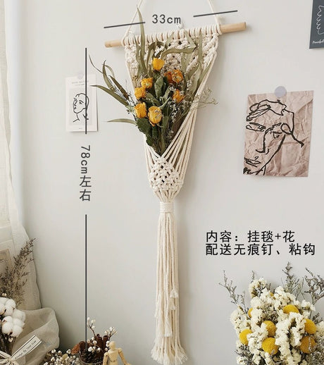 Hand - Woven Cotton Rope Tapestry with Dried Flower Pocket - Julia M LifeStyles