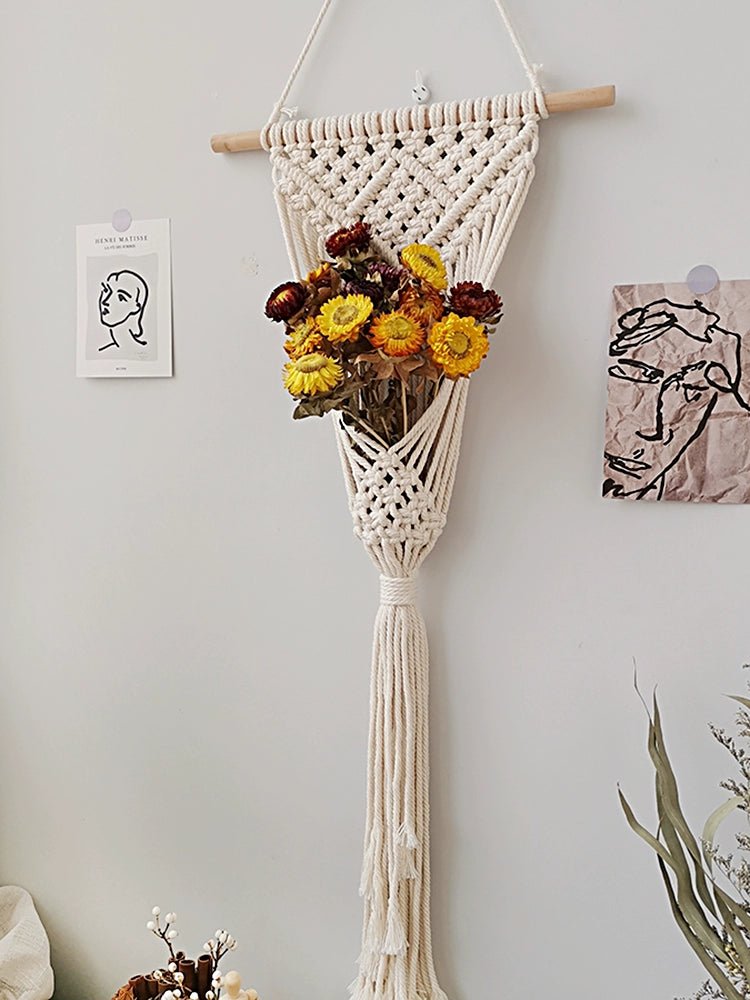 Hand - Woven Cotton Rope Tapestry with Dried Flower Pocket - Julia M LifeStyles