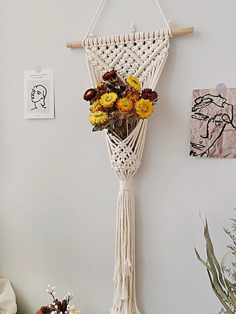 Hand-Woven Cotton Rope Tapestry with Dried Flower Pocket - Julia M LifeStyles