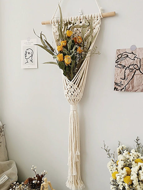 Hand-Woven Cotton Rope Tapestry with Dried Flower Pocket - Julia M LifeStyles