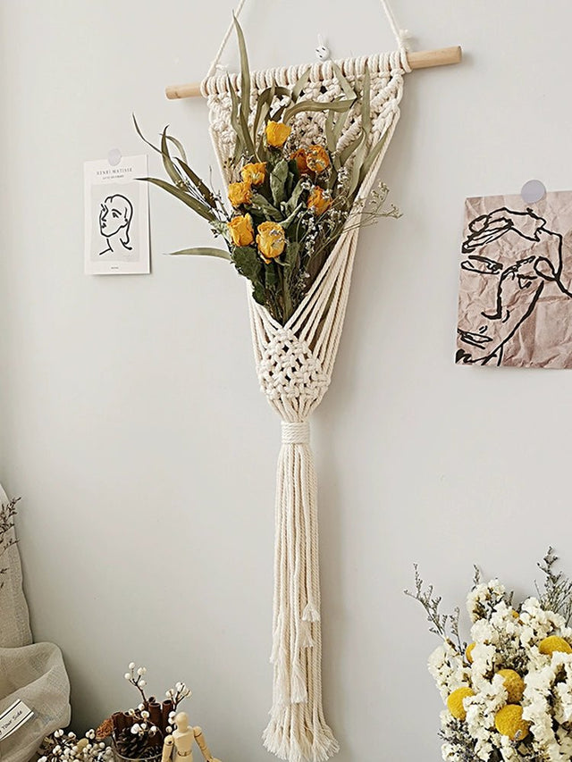 Hand - Woven Cotton Rope Tapestry with Dried Flower Pocket - Julia M LifeStyles