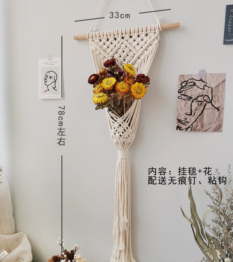 Hand - Woven Cotton Rope Tapestry with Dried Flower Pocket - Julia M LifeStyles