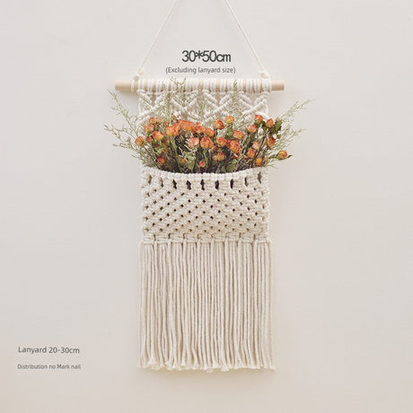 Hand-Woven Cotton Rope Tapestry with Dried Flower Pocket - Julia M LifeStyles