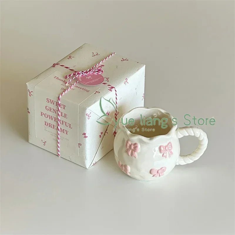 Artistic Pink Bow Handmade Ceramic Mug - Julia M LifeStyles