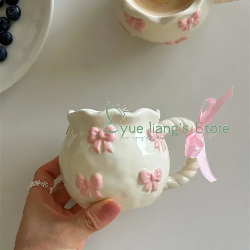 Artistic Pink Bow Handmade Ceramic Mug - Julia M LifeStyles