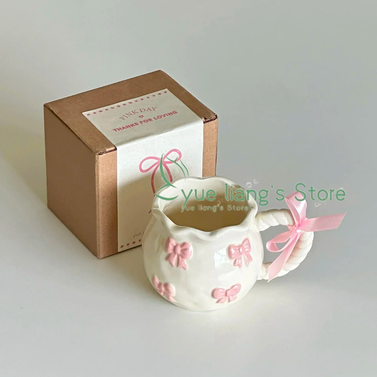 Artistic Pink Bow Handmade Ceramic Mug - Julia M LifeStyles