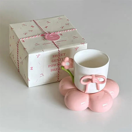 Artistic Pink Bow Handmade Ceramic Mug - Julia M LifeStyles